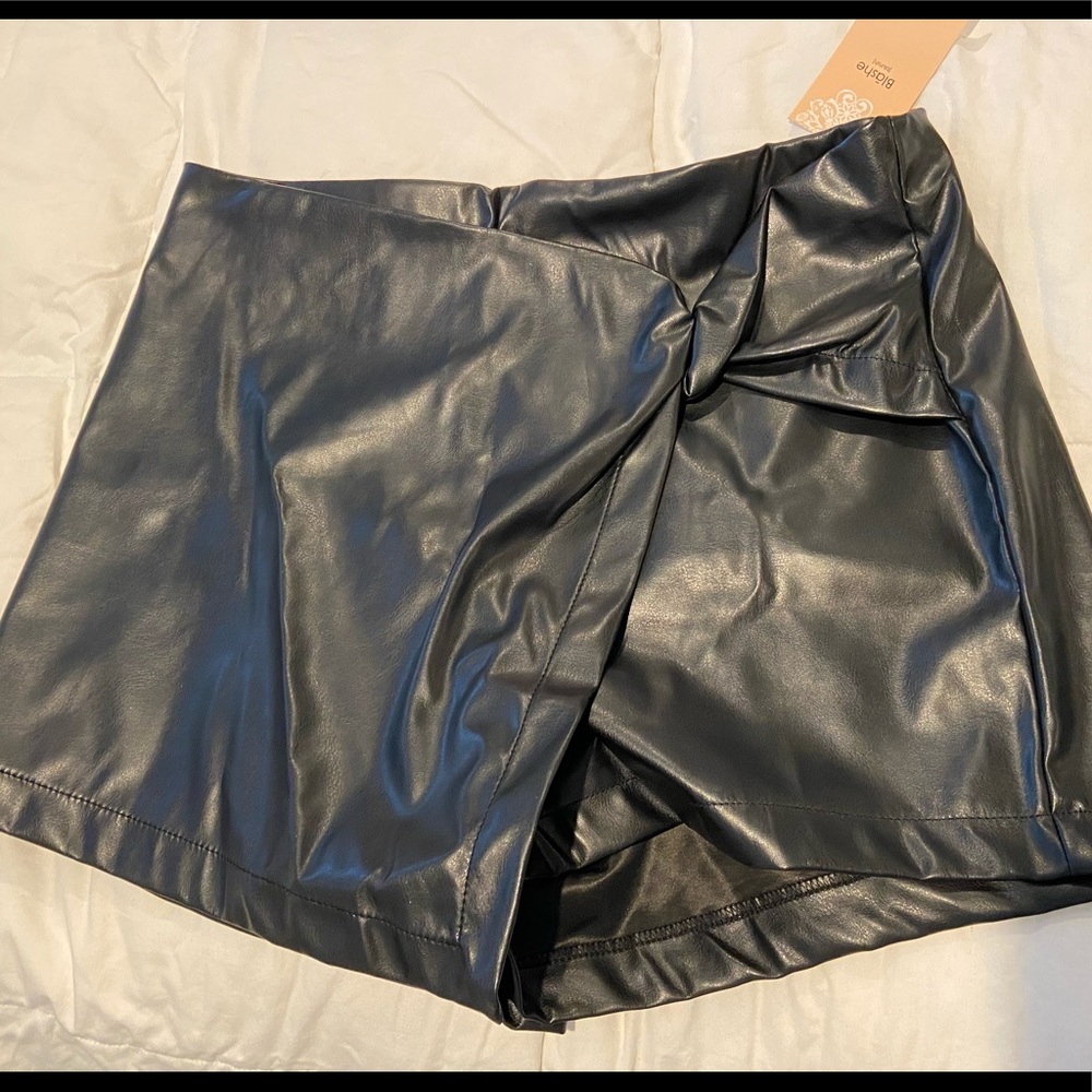 Faux Leather Wrap Skort